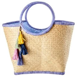 Rice - Raffia Bag with Pom Poms - Sac -Sacs à dos Soldes rice raffia bag with pom poms sac 2