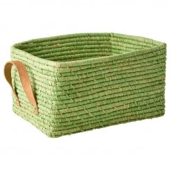 Rice - Raffia Rectangular Basket with Leather Handles - Boîte de rangement -Sacs à dos Soldes rice raffia rectangular basket with leather handles boite de rangement 1