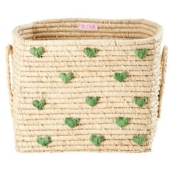 Rice - Raffia Square Basket with Raffia Handles - Boîte de rangement